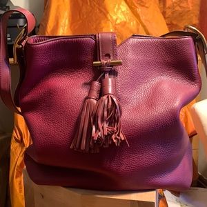 ANNE KLEIN COLLECTION CHERRY RED BURGUNDY MAROON HOBO LEATHER TOTE SATCHEL